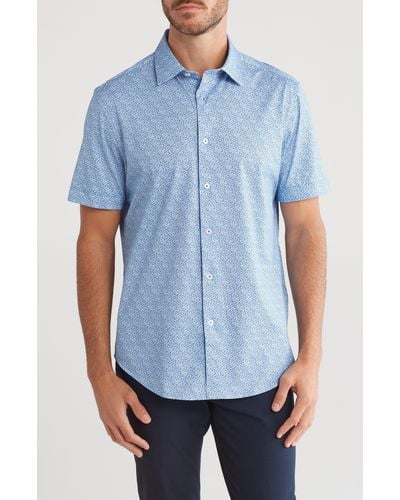 Bugatchi Miles Short Sleeve Stretch Button-up Shirt - Blue