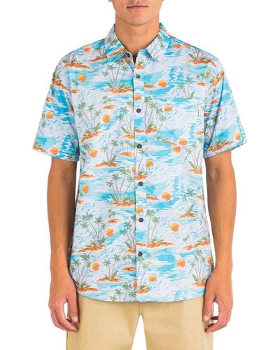 Hurley Organic Wedge Short Sleeve Button-up Shirt - Blue
