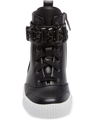 Karl Lagerfeld Jeren Crystal Strap High Top Sneaker In Black Leather At Nordstrom Rack