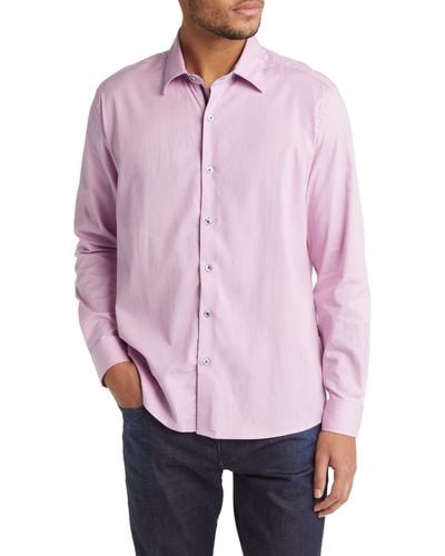 Stone Rose Garment Washed Long Sleeve Button-up Shirt - Pink