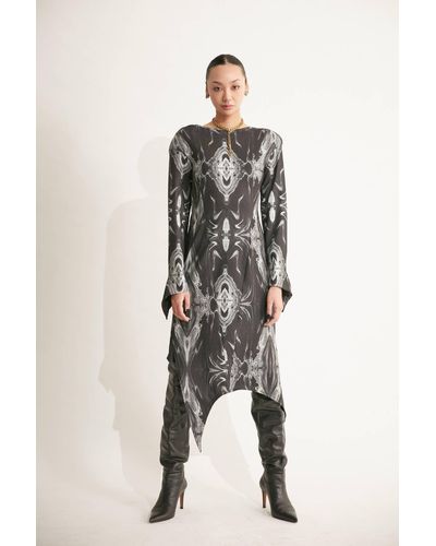 JENN LEE Printed Padded Shoulder Dress - Black