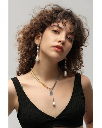 Classicharms Two-tone Chain Baroque Pearl Necklace - Black