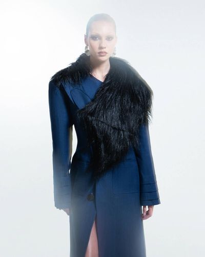 BLIKVANGER Denim Furry Coat - Blue