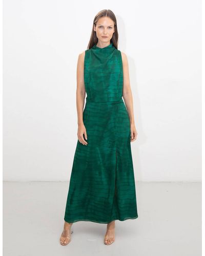 Riona Treacy Green Shibori Scarf Halter Dress