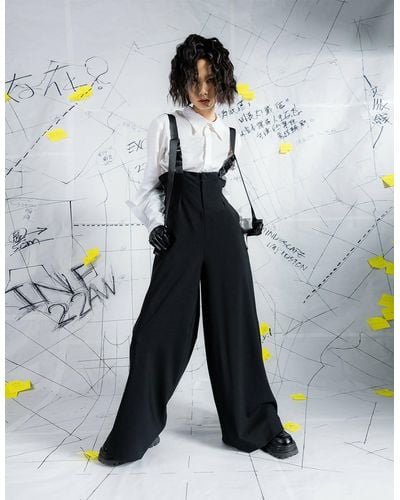 INF Deconstructed Corset-like Wide-leg Pants With Suspenders - White