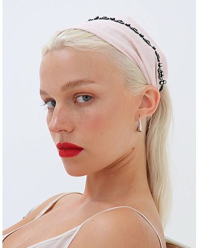 Aethera Appoline Linen Embellished Headwrap - Rose - White
