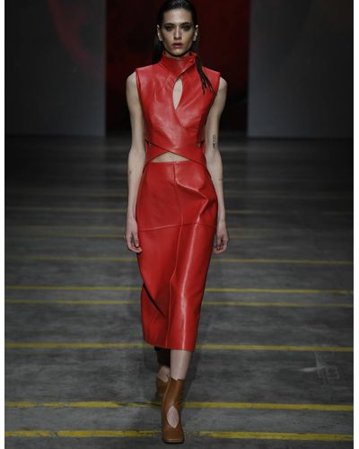 BLIKVANGER Sleeveless Red Faux Leather Dress