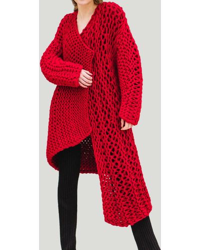 SERAYA Hand Knit Coat - Red