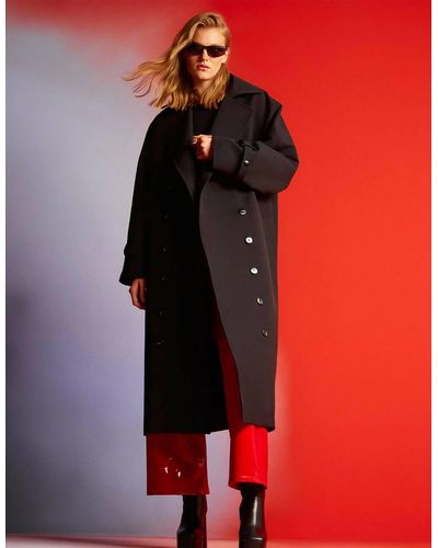 Nocturne Lapel Collar Trench Coat - Red