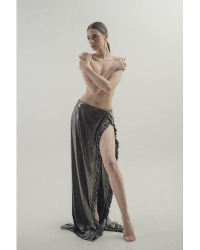 BLIKVANGER Ruched Silver Maxi Skirt With Underwear - Multicolor