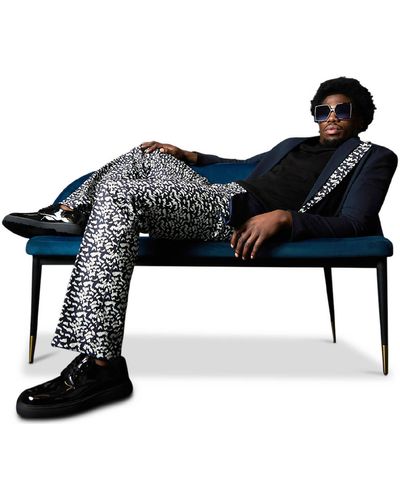 Vidi Blak Twisted Classic Gabardine Suit With Leopard Print Accent - Blue