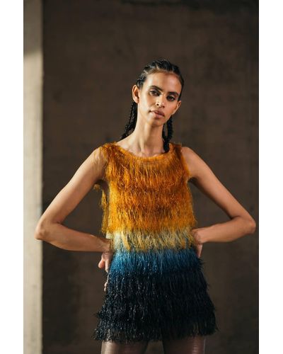 AKHL Gradient Glass Fringed Top - Multicolor