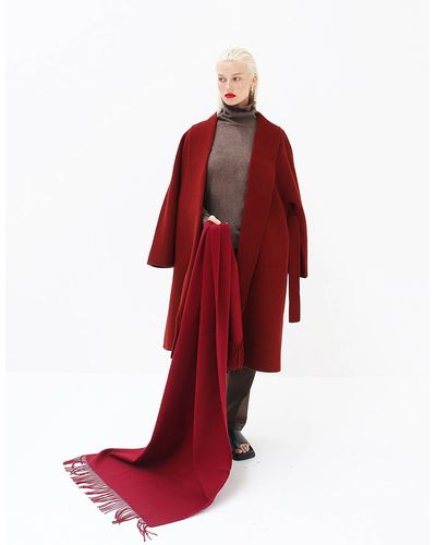Aethera Illya Belted Coat - Crimson - Red