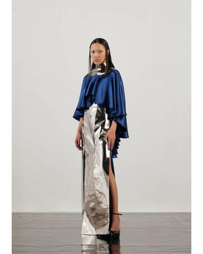 AKHL Mirror Slit Dress With Cape - Blue