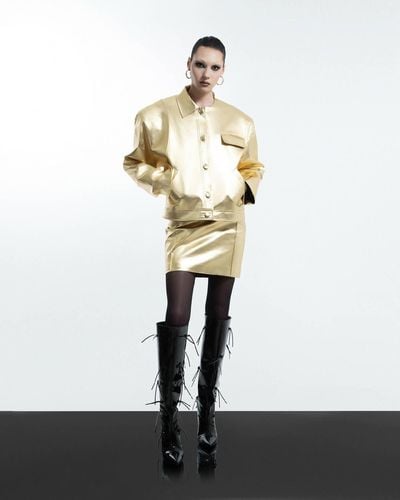 BLIKVANGER Golden Faux Leather Skirt - White