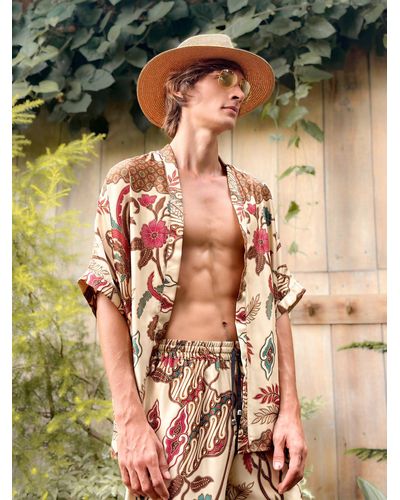 ORIGIN OF HEARTS Capri Kimono Shirt - Brown