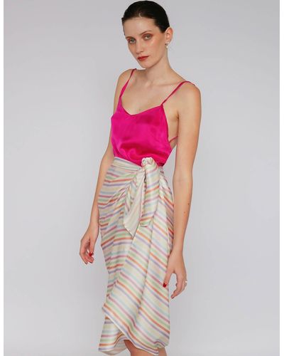 Aethera Isla Silk Print Front Tie Pareo - Stripe - Pink