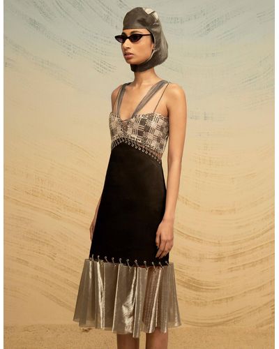 AKHL Geometric Sequin Dress With Rivets - Natural