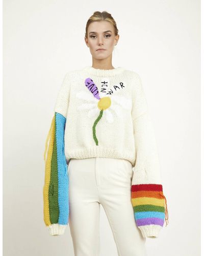 BLIKVANGER Love Not War Knitted Rainbow Sweater - White
