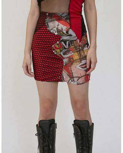 JENN LEE Says Love Print Net Matching Mini Skirt - Red