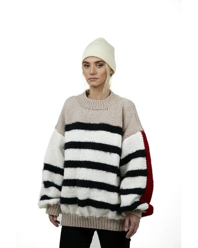 BLIKVANGER Striped Multicolor Sweater - White