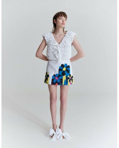 Tereza Rosalie Kladosova Flower Mini Skirt - Hand Print - Blue