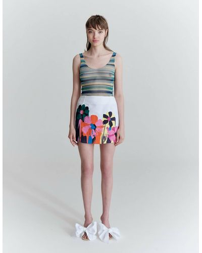 Tereza Rosalie Kladosova Flower Mini Skirt - Hand Print - White