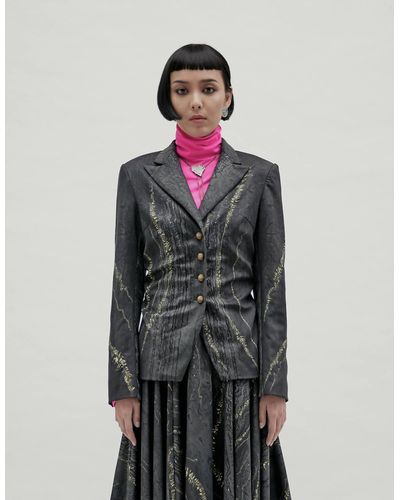 JENN LEE Printed Back-wrinkled Suit Jacket - Gray