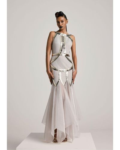 AKHL Lurex-tulle Metallic Dress - Natural