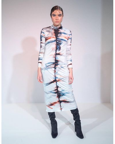 Riona Treacy Silk Shibori Turtleneck Dress - Multicolor