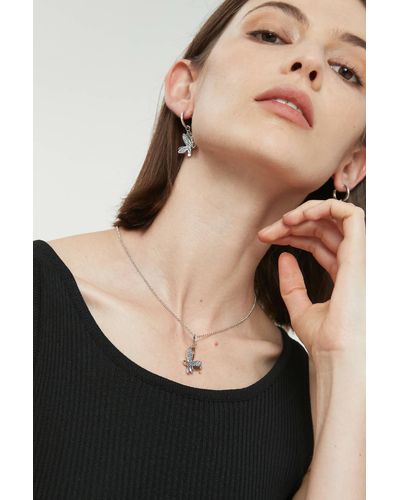 Classicharms Silver Gradient Blue Pavé Diamond Butterfly Pendant Necklace - Black
