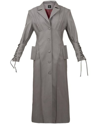 BLIKVANGER Gray Faux Leather Trench Coat