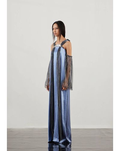 AKHL Pleated Lurex-tulle Strap Dress - Blue