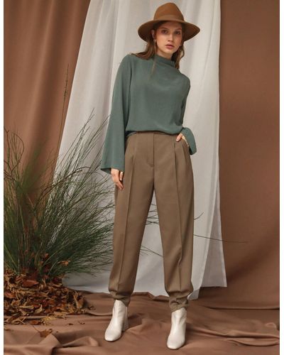 IPANTS Taupe Pleated Pants - Green