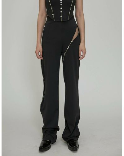 JENN LEE Lovebound Side-opend Button Zipper Pants - Black