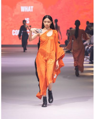 INF Cloak Style Off-shoulder Dress - Orange