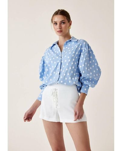 Fickle Hearts Noemi Puff Sleeve Cotton Shirt - Blue