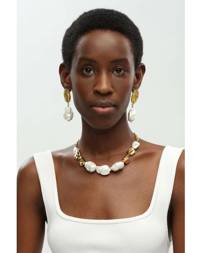 Classicharms Gold Baroque Pearl Statement Necklace - Brown