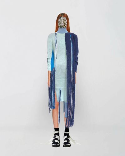 Också Handknitted Fringed Embroidery Dress - Blue