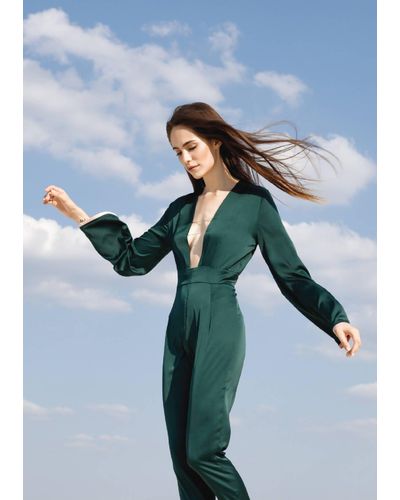 La Musa Emerald Silk Jumpsuit - Green