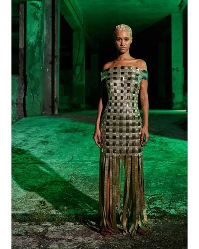 AKHL Gold And Silver Woven Dress - Green