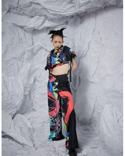 INF Drawstring Sleeves Cropped Jacket In Printing - Multicolor