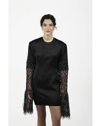 BLIKVANGER Fishnet-sleeve Mini Dress - Black