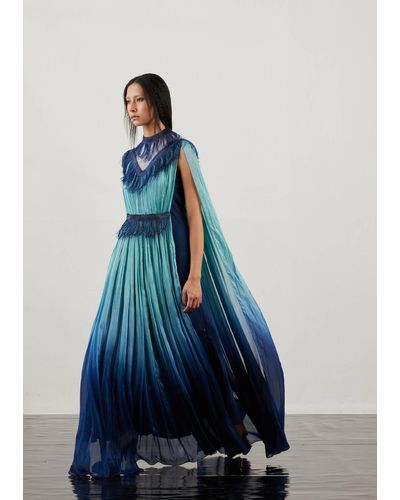 AKHL Glass Fringed Gathered Kaftan Dress - Blue