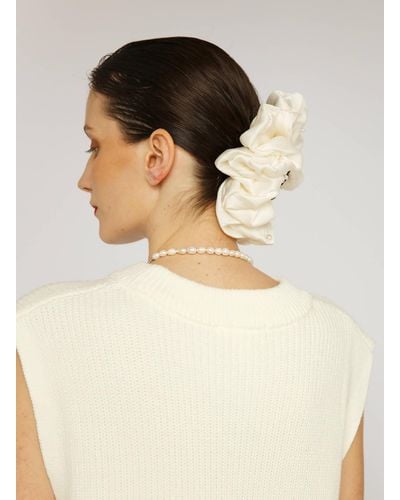 Aethera Circe Cultured Pearl Embellished Silk Scrunchie - Pearl - Brown