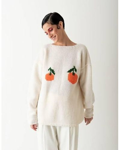 BLIKVANGER Nude Tangerine Knitted Top - White