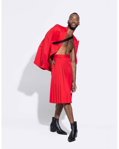 ARIEL BASSAN High Waisted Asymmetrical Pleated Skirt - Red