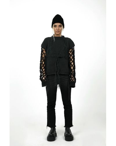 BLIKVANGER Fishnet-sleeve Sweater - Black
