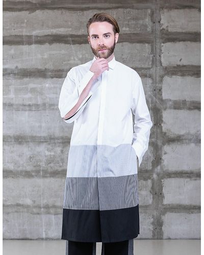 ARIEL BASSAN Mixed Fabrics Stripes Tunic - Gray