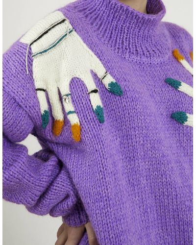 BLIKVANGER Hand-knit Turtleneck Purple Sweater